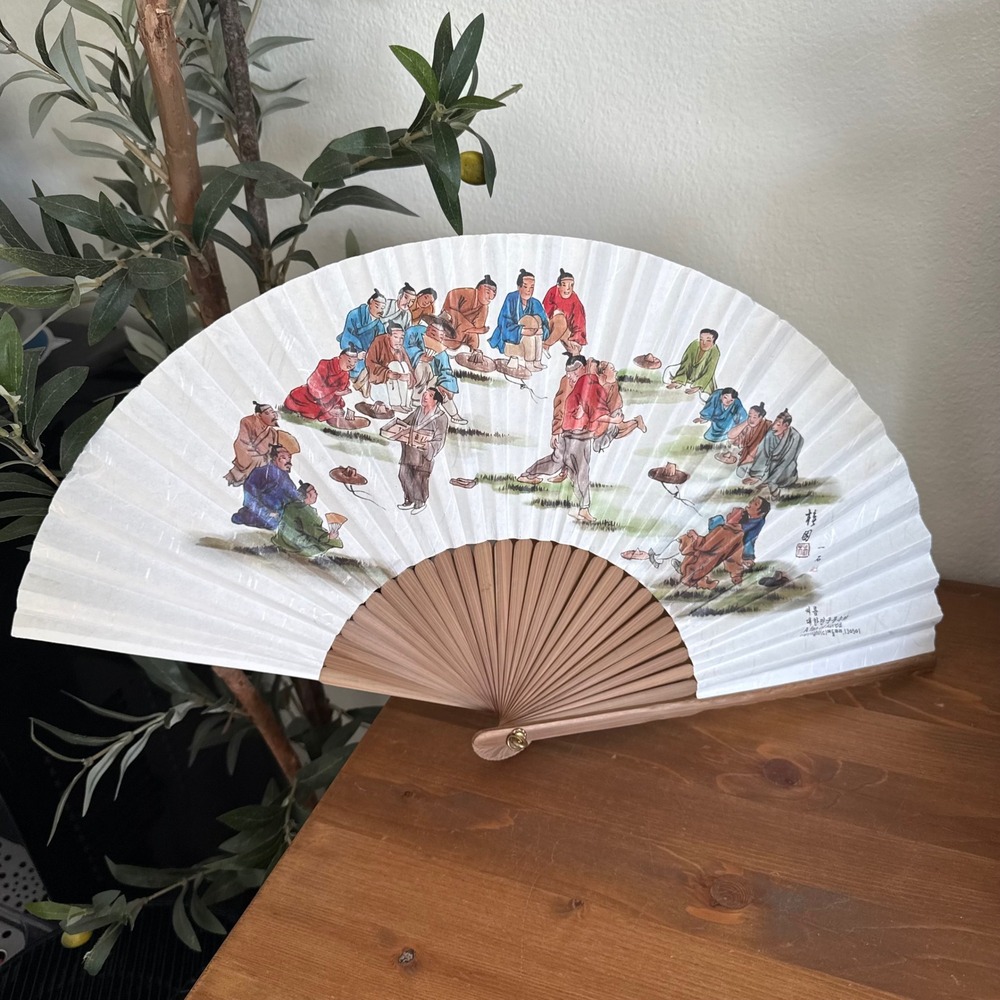 A Fan of Korea Ssireum Korean Wrestling Folding Fan Bamboo Paper Kim Hong-do Art
